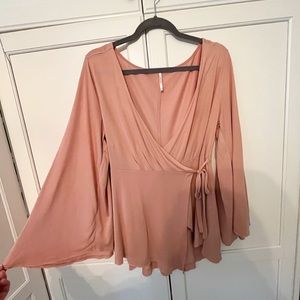 Free People Peach/Pink Wrap Top